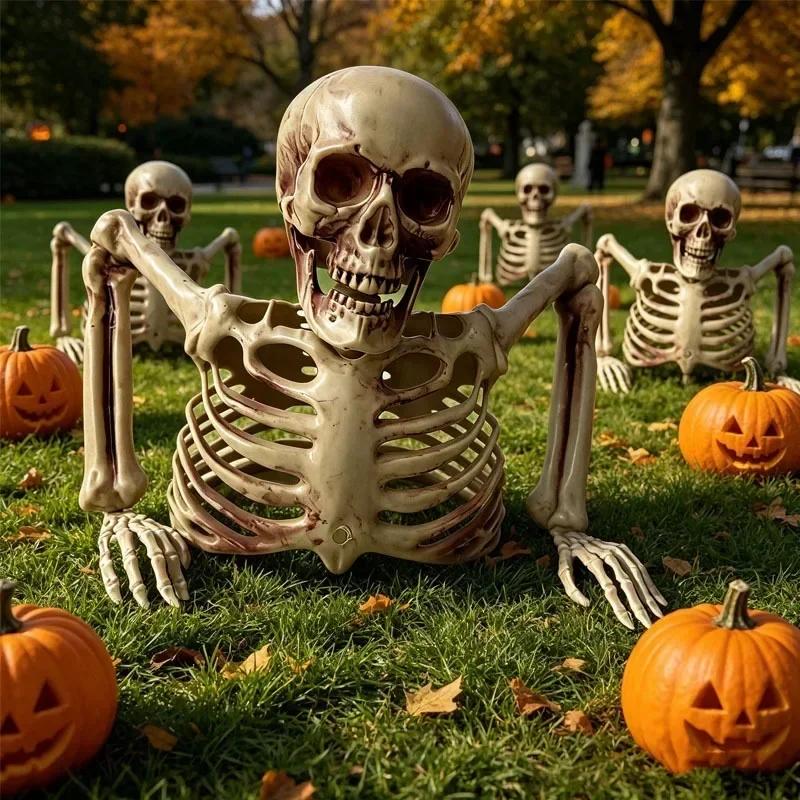Horror Halb-Skelett-Ornament Halloween Gravierter Schädel Knochen Deko Grabmalerei Requisit Desktop Outdoor Party Deko Zubehör 2027 – Detail 6