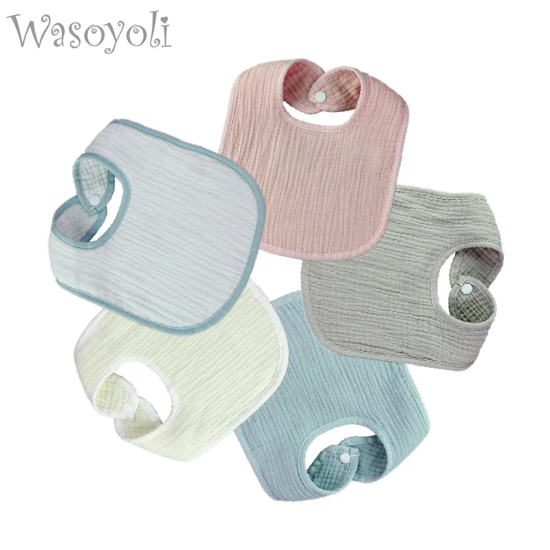 3 Pieces / Lot Wasoyoli U Type Baby Bib 4 Layers Burp Cloths 20*31CM Solid Color 100% Muslin Seersckuer Cotton Infant Soft Bib