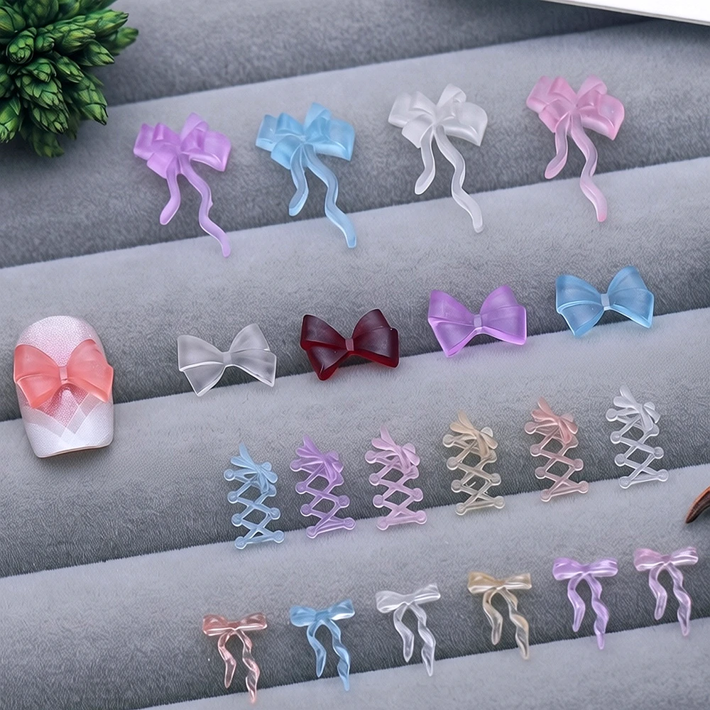 50PCS Matte Transparent Acrylic Nail Art Bow Charm Parts Bowknot Accessories For Nails Decoration Manicure Supplies Material