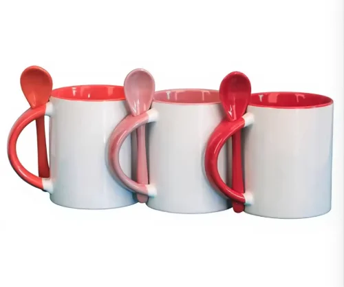 11oz Ceramic Mug Sublimation Blank Inner Colorful Coating Cup With Spoon Tea Milk Water Cup For DIY Logo Photo Printing