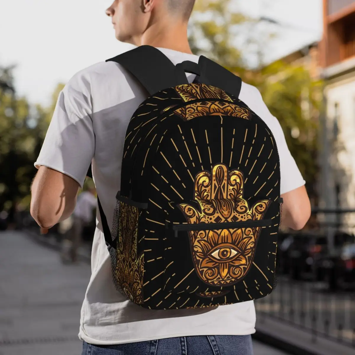 Hamsa Hand Evil Eye Mandala Bohemian Backpack Daypack Large Capacity Children BookBag School Bag Shoulder Bags for Men Women