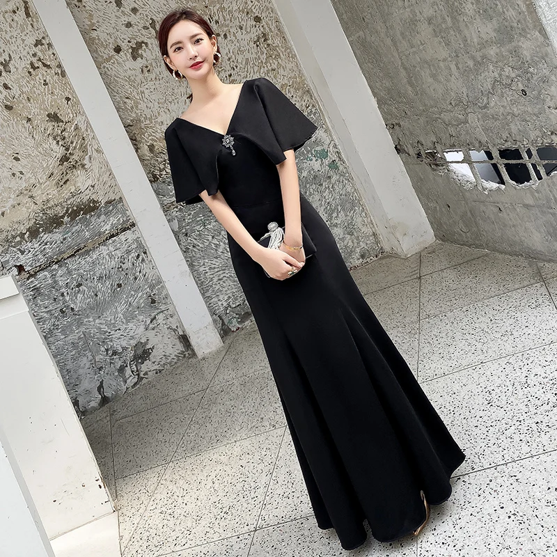 

Ele Long Bla Evening Gown Women's New Sle 2026 Par Host Performance Dr Korean Sle ort Sve V-Ne Dr