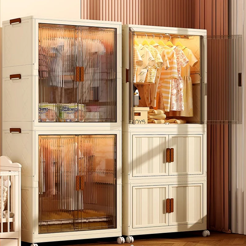 Folding Wardrobes Installation-free Children's Toys Storage Box Rental Room Clothes Cabinet Home Living Room Organizer Bins