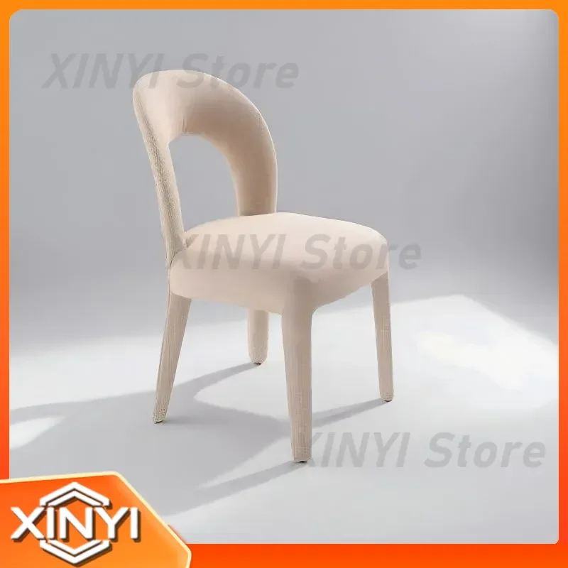 Art Style Soft Bag Cream Minimalist Flannel Fabric Dining Chair for Solid Wood Frame Light Luxury Designer Single Chair