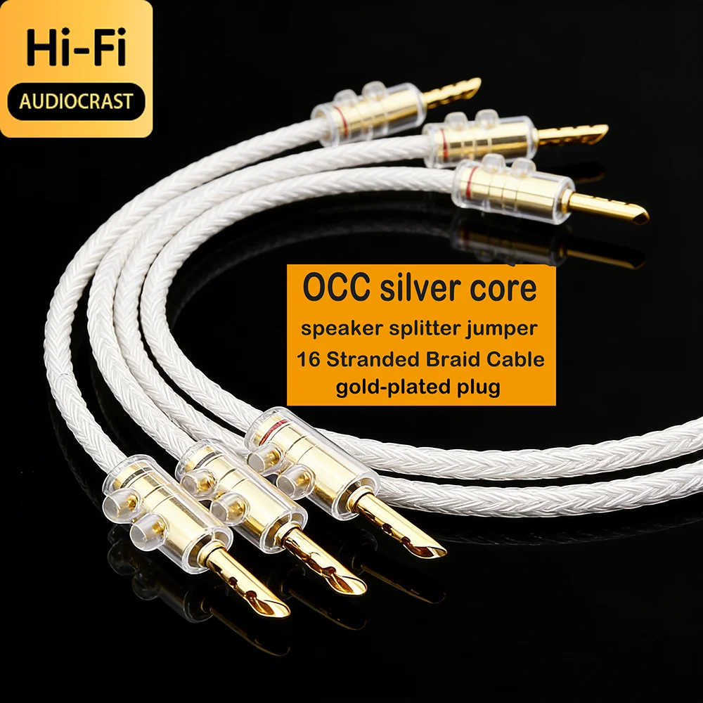 Audiocrast Premium 4PCS HiFi OCC Silver Speaker Jumper Bridge Cables Gold Plated Banana Y Plug Audio Wire