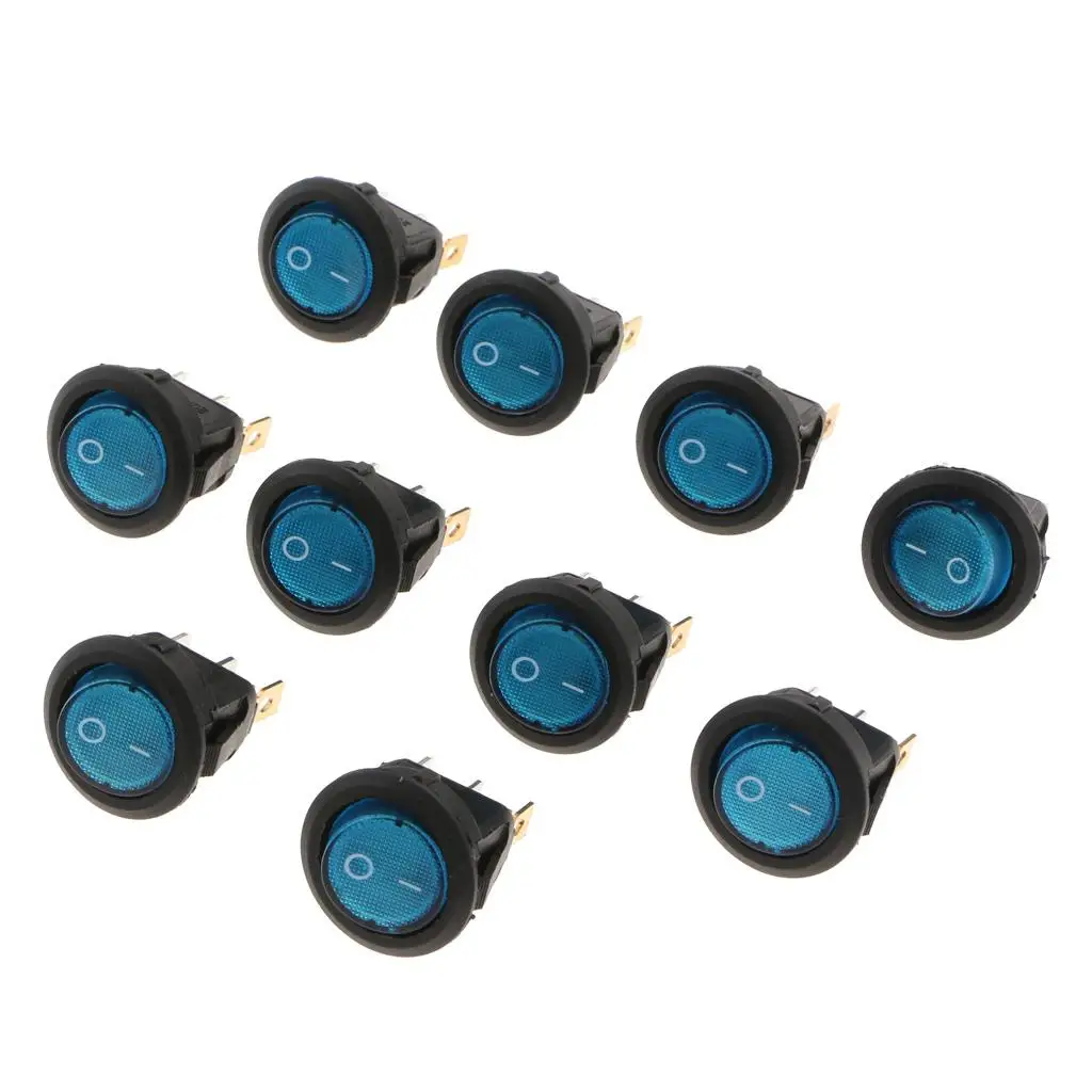 10 Pcs On/Off 3 Terminal SPST Round Rocker Switch DC 12V 20A