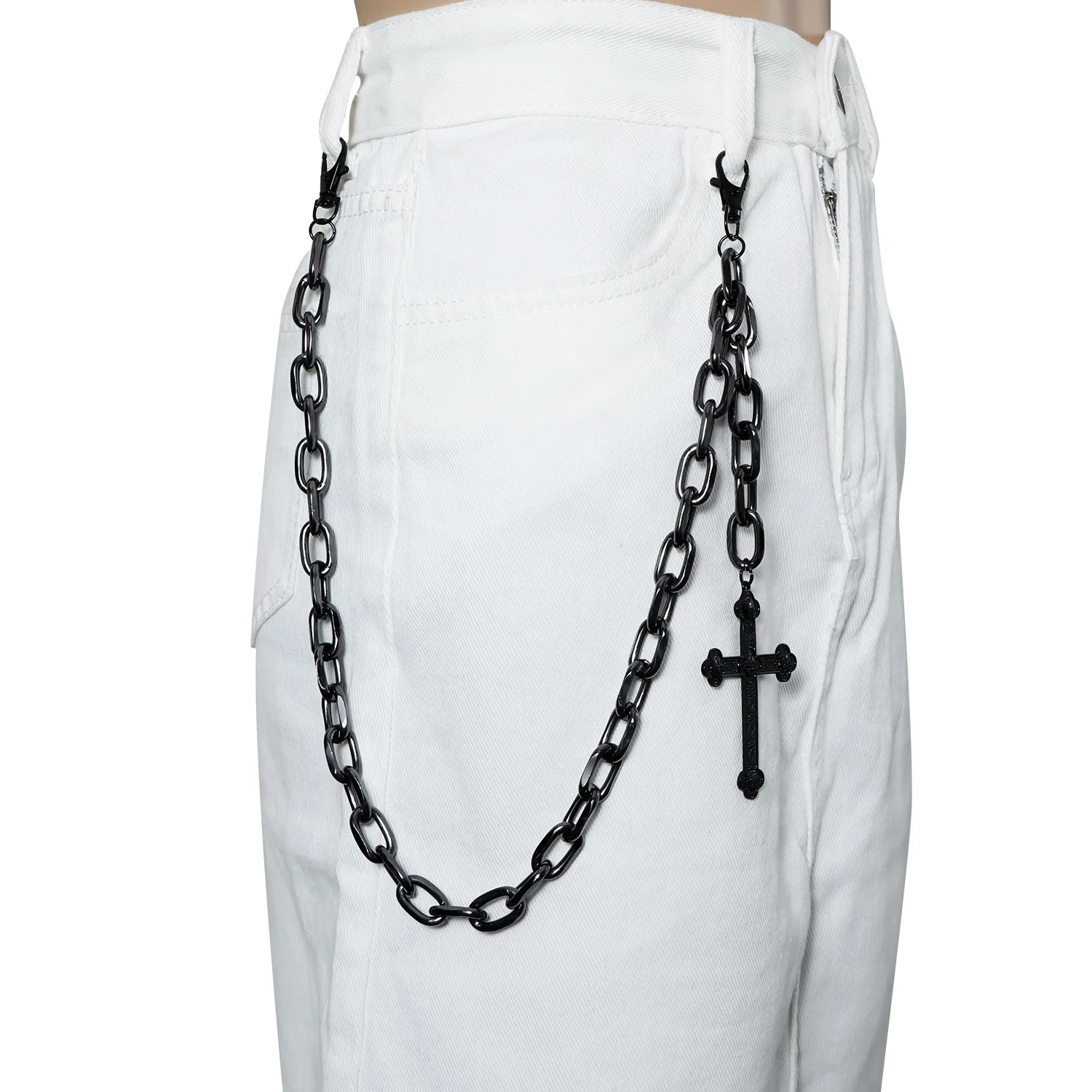Hip Hop Gothic Metal Cross Pendant Jeans Chain Single Layer Waist Chain for Women Black Color Vintage Style High Quality