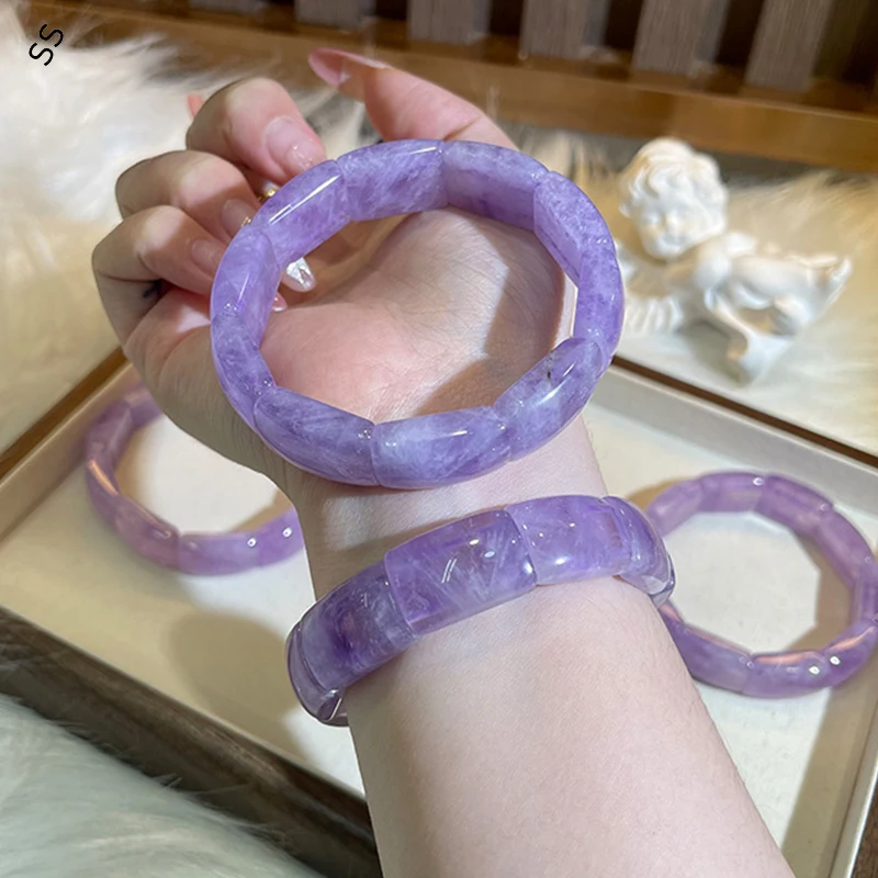 

Fashion Trendy Friend Gifts Natural Purple Jade Bracelet in One Row Amethyst Simple Charms Hand Strand Accessories for Women