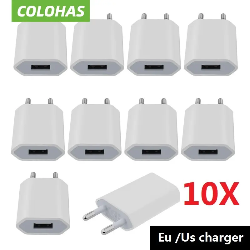 10pcs/lot EU Plug 5V 1A AC USB Charger Wall Power Adapter for Samsung for Iphone HTC Huawei Xiaomi Mobile Phone Charger