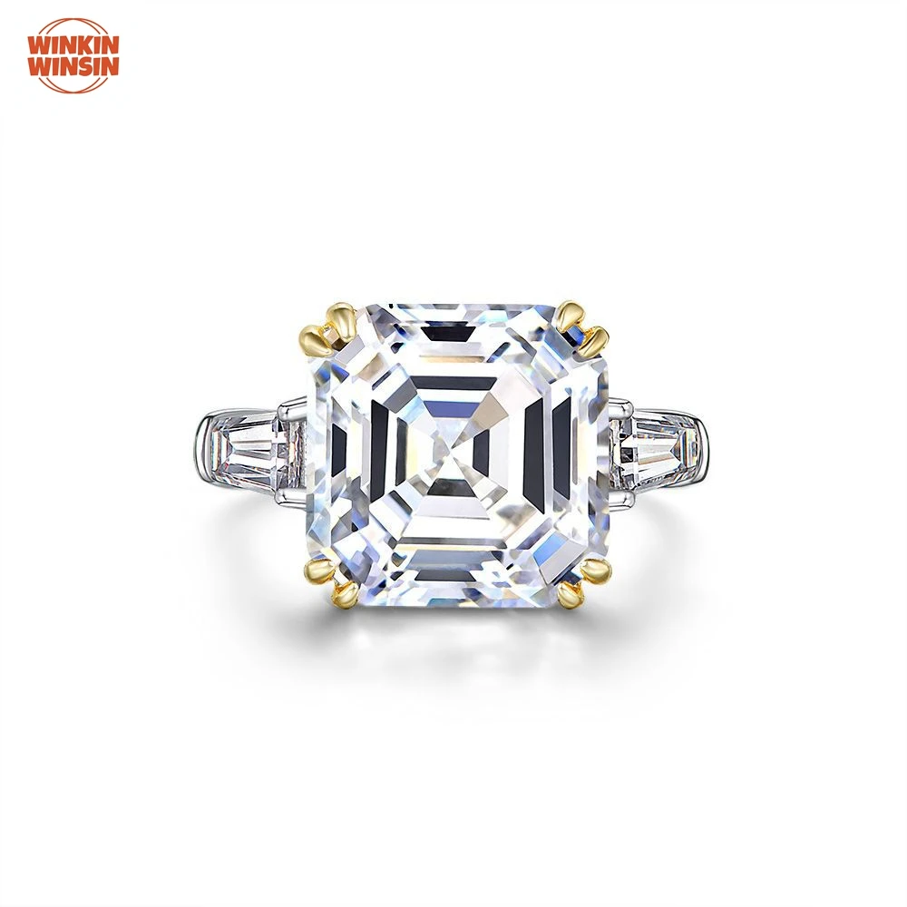 

Winkin WinsinS925 Silver European And American Luxury Square Simulated Diamond 7 Carat Ring Jewelry 12*12 Pagoda Cut