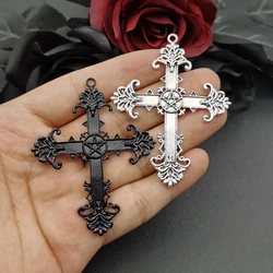 4pcs Gothic Cross Large black Charms Pentagram Cross Pendants for Jewelry Making DIY Rosary Supplies Necklaces Crafts Accessory