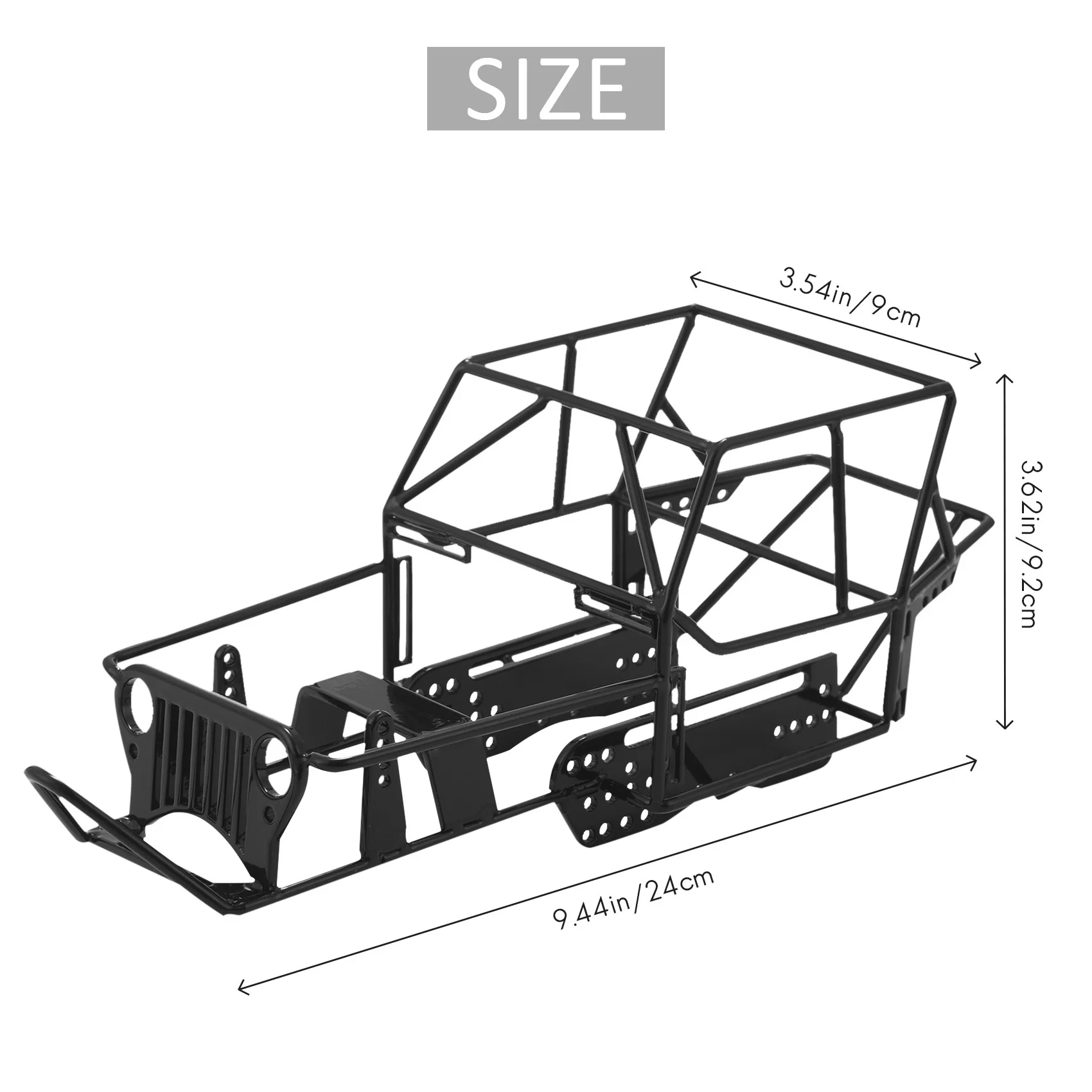 Full Tube Frame Metal Chassis Metal Body Roll Cage for WPL C14 C24 C24-1 1/16 RC Car Upgrade Parts,Black