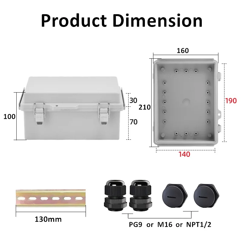 ABS Plastic Gray Hinged Cover 210x160x100mm Power Distribution Frame For Circuit Breakers Box DIY Electronic Project Case