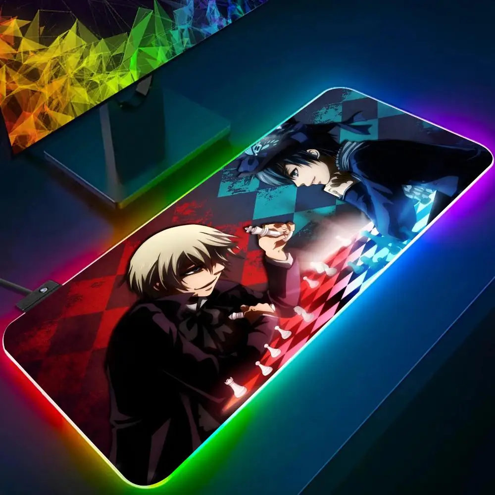 

Anime B-Black B-Butler Mouse Pad RGB Glow Personality Picture Custom PC Table Mat Carpet Mat Game Player Dedicated LED