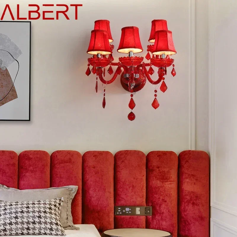 ALBERT Red Wedding Crystal Wall Lamp European Style Candle Lamp Luxurious Living Room Restaurant Bedroom Villa Hotel