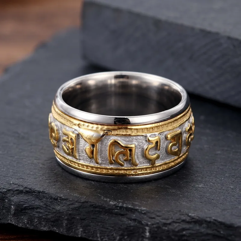 KALEN Lässige Herrenringe aus Edelstahl, Sanskrit-Rune-inspiriert, Vintage-Ring, Fingerschmuck, Modeschmuck, Partygeschenke – Detail 4
