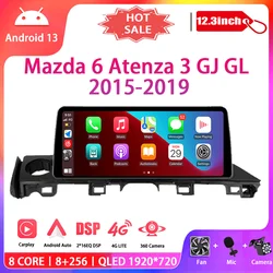 12.3 Inch For Mazda 6 Atenza 3 GJ GL 2015 - 2017 2018 2019 Car Radio Multimedia Video Player Navigation GPS Android 13 din dvd