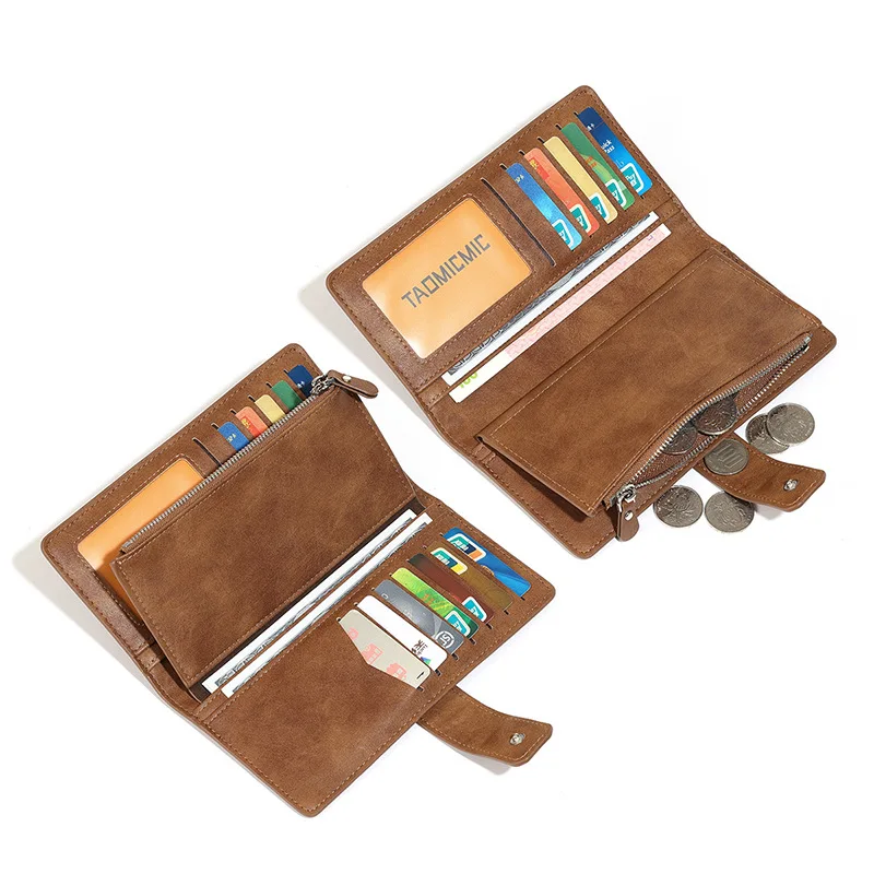 محفظة رجالية طويلة من جلد البولي يوريثان للخريف نمط جديد مزدوج الطي سعة كبيرة حامل بطاقة العملة بالجملة