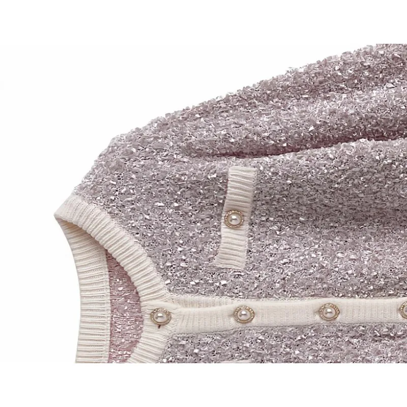 

Новый вязаный кардиган с круглым вырезом и жемчужными пуговицами в японском стиле, весна 2026, с цветовыми блоками, универсальный, с длинными рукавами