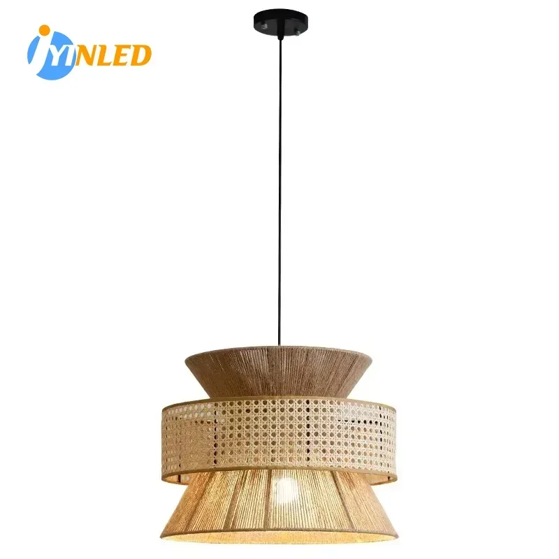 Home decor Hemp Rope Hanging Pendant Light Rattan Made Multiple Layers Designed Chandelier Lamp Apply for Bedroom Decor Lighting