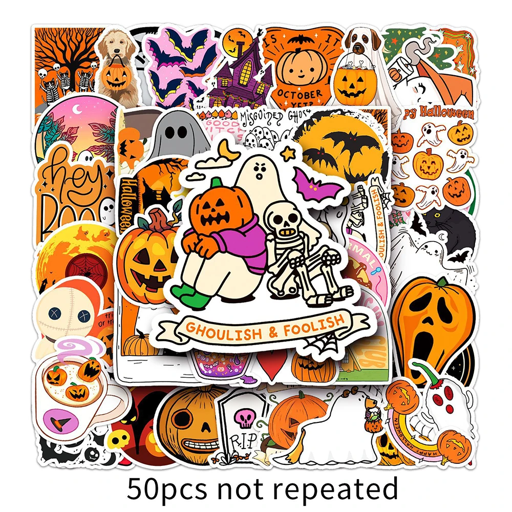 10/30/50pcs Halloween Cartoon Stickers Cute Ghost Pumpkin Decals Kids Toy Decoration DIY Phone Laptop Helmet Fridge Car Sticker