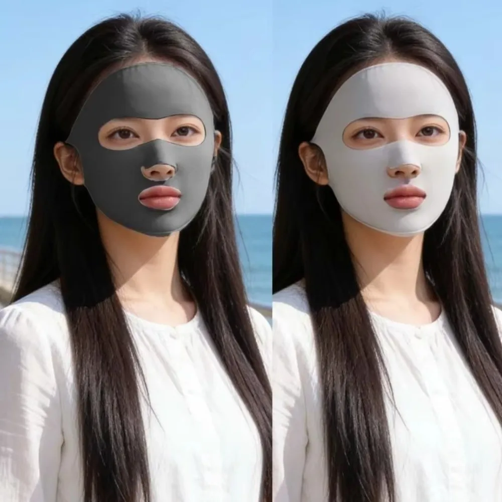 Cool Ice Silk Sun Protection Mask Breathable Dustproof Anti-UV Neck Scarf Adjustable Full Face Sunshade Face Mask Summer