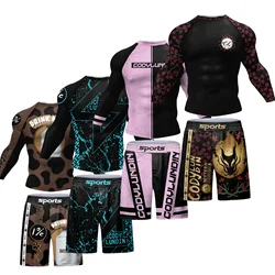 Boxing Fighting Sets Compression Quick Dry Long sleeved BJJ Rashguard No Gi Shorts Muay Thai sportswear high elasticity set