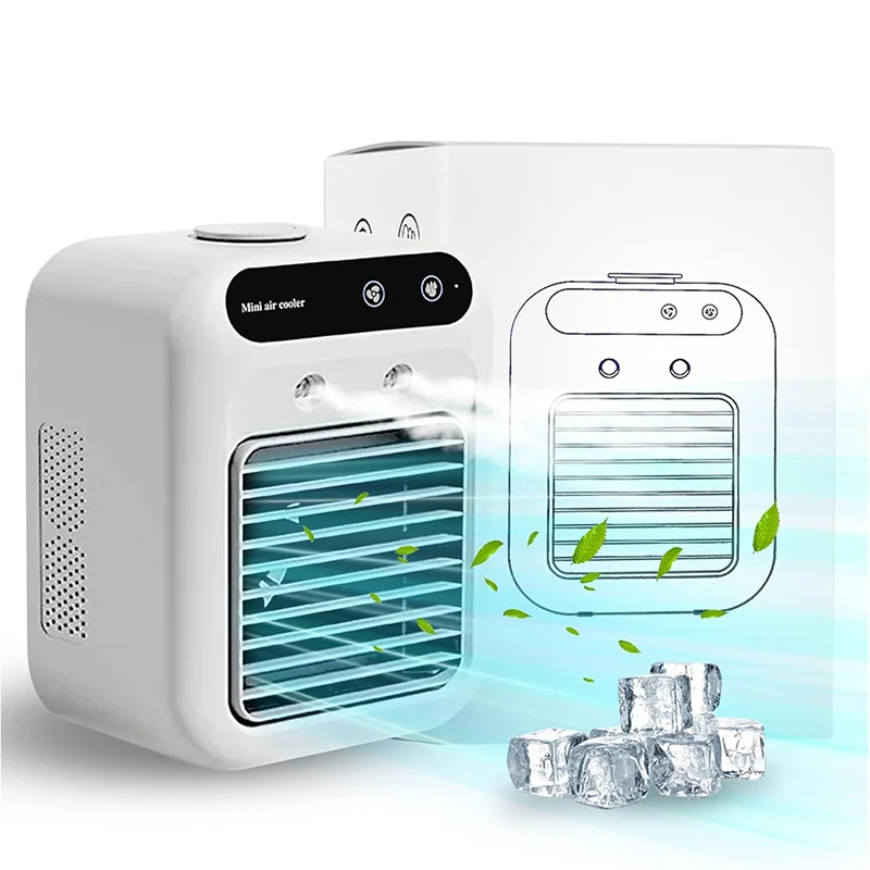 Portable cooling fan 2 gears wind speed, rechargeable air cooler with atomization function, suitable for outdoor home office use