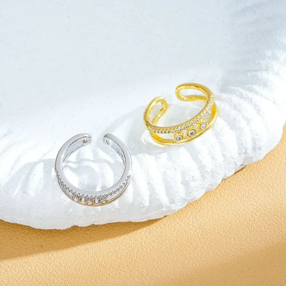 

Double-layer zircon open ring, versatile women's fashion light luxury style, niche high-end design