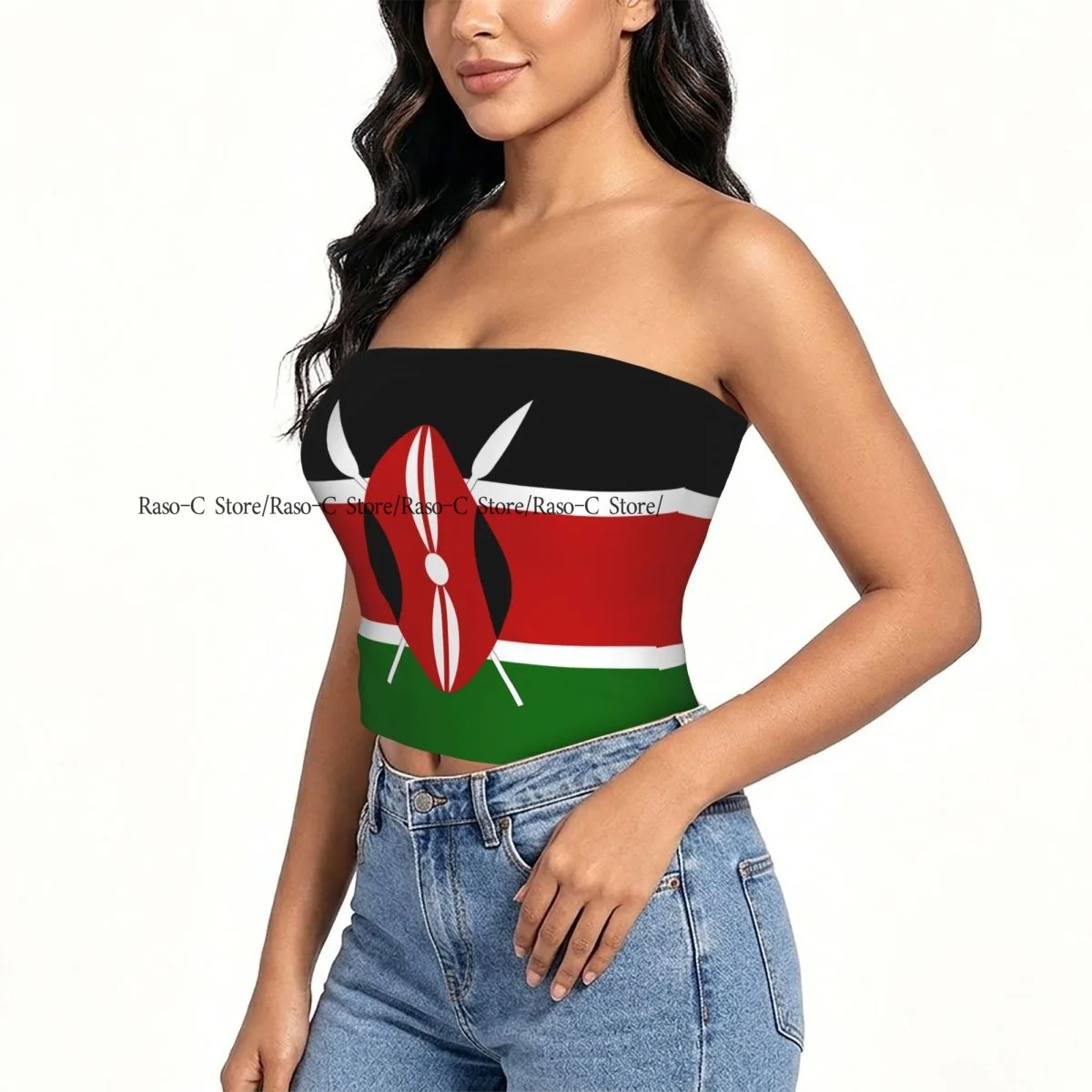 Strapless Sexy Tube Tops Summer Outfits Women Backless Shoulder Wrap Kenya Flag Female Crop Top