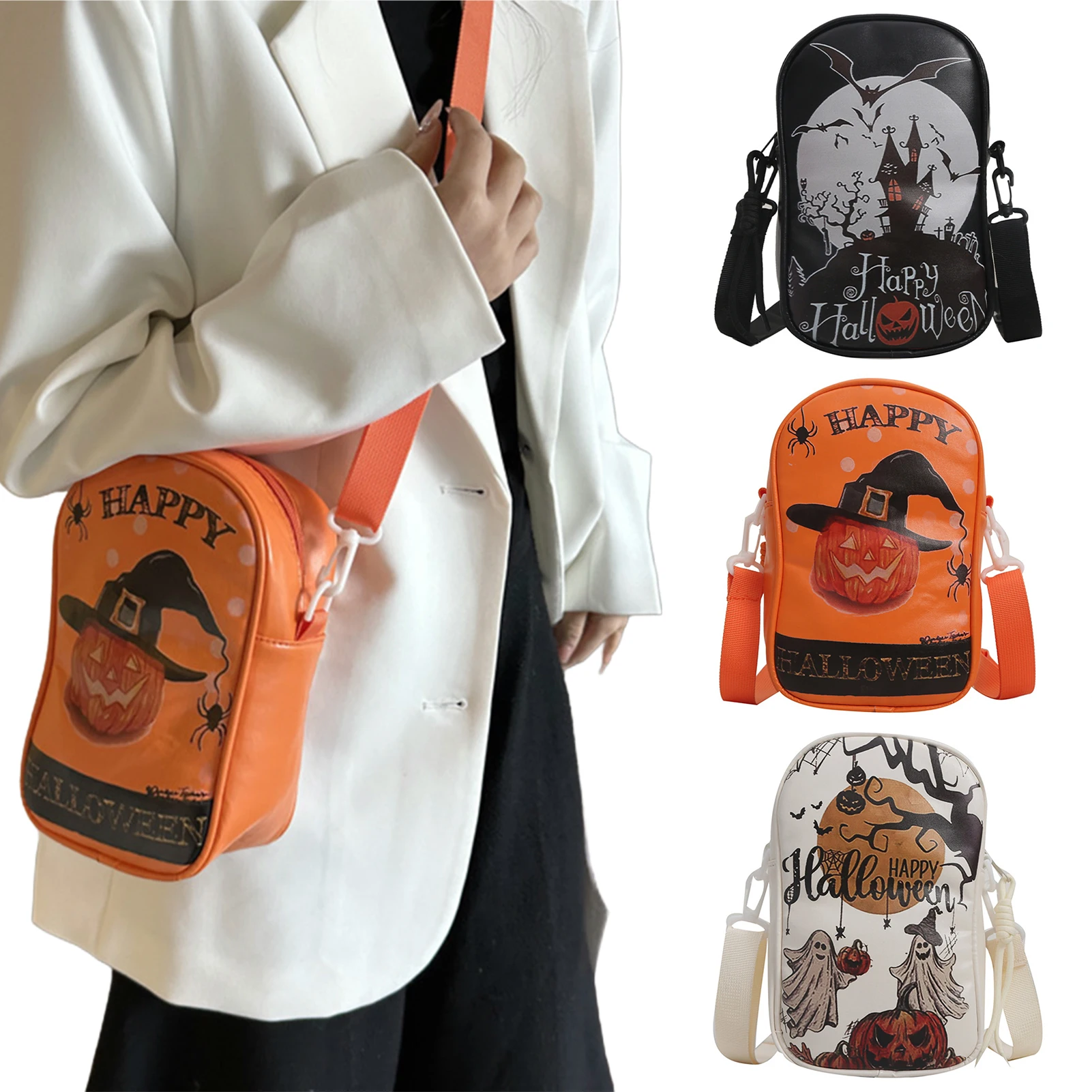 

Halloween Phone Crossbody Bag Gothic Graffiti Shoulder Bag for Women Girls Spooky Ghost Pumpkin Designs Party Cosplay Bag