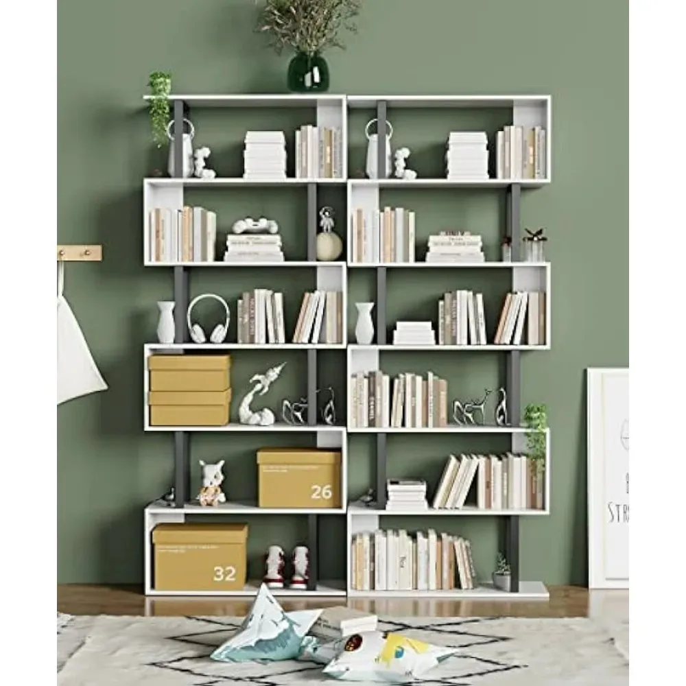 

Bookcase for Living Room, 6-Tier Bookshelf, Display Shelf and Room Divider, Freestanding Decorative Storage Shelving, White