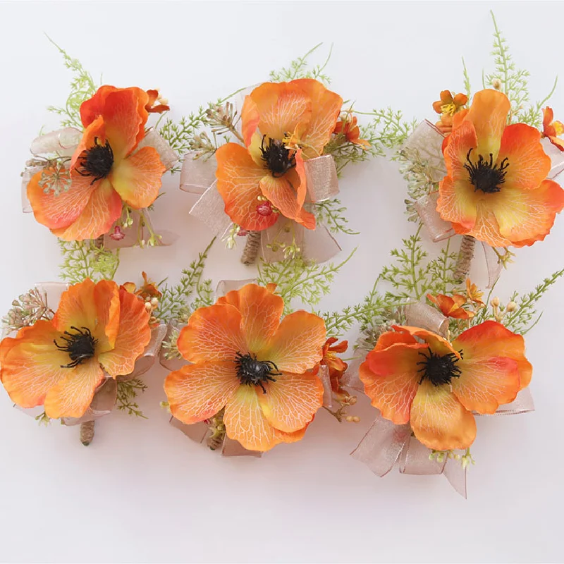 2412 Wedding Supplies Wedding Floral Simulation Flowers Business Celebration Opening Guests Breast Flowers Hand Flowers Orange