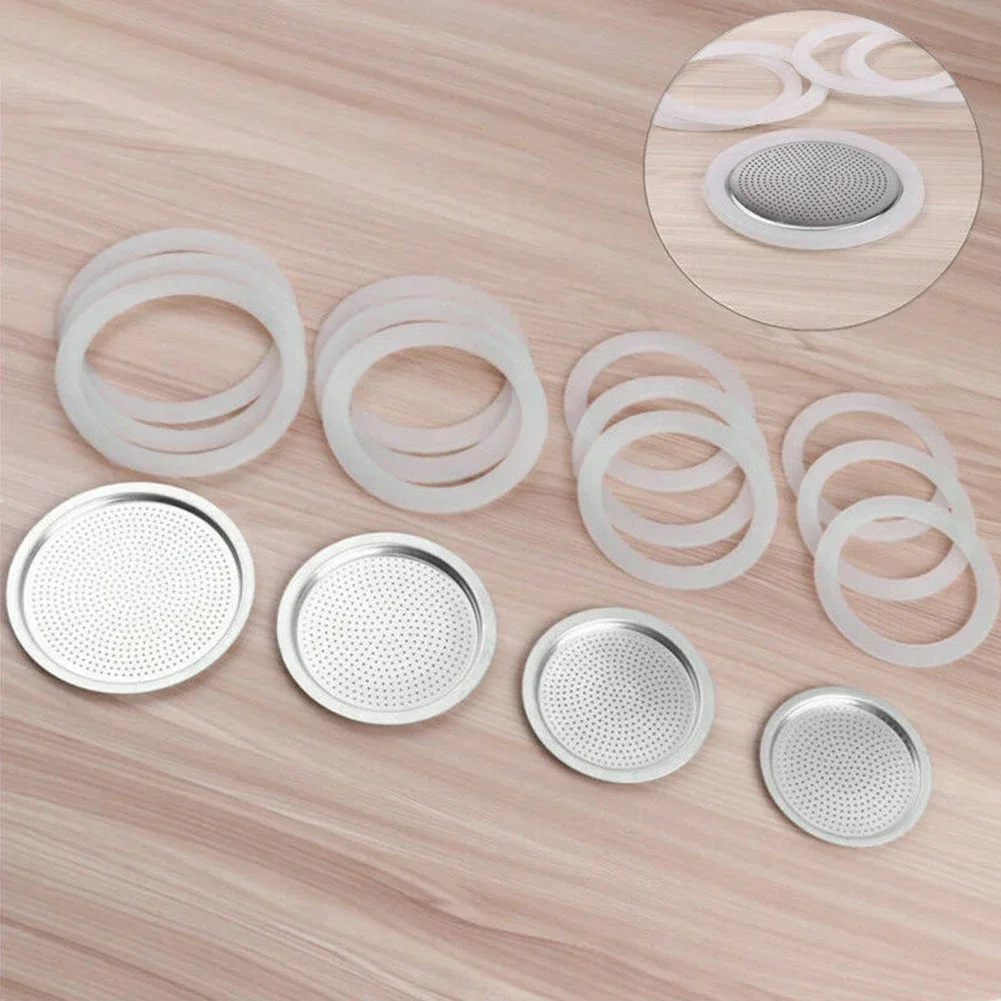 Seal Silicone Coffee Ring Gaskets And Aluminum Moka Pot Filters Replacement Kit For Kitchen  Espresso Makers Accessories