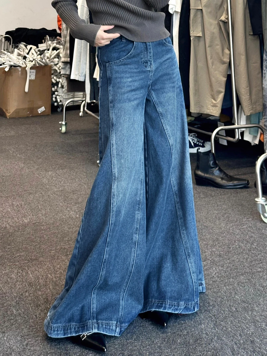 REDDACHiC Rigid Denim Elephant Bell Bottoms Y2k Vintage Women Baggy Jeans Low Waist Loose Wide Leg Flared Jeans Blue Loon Pants