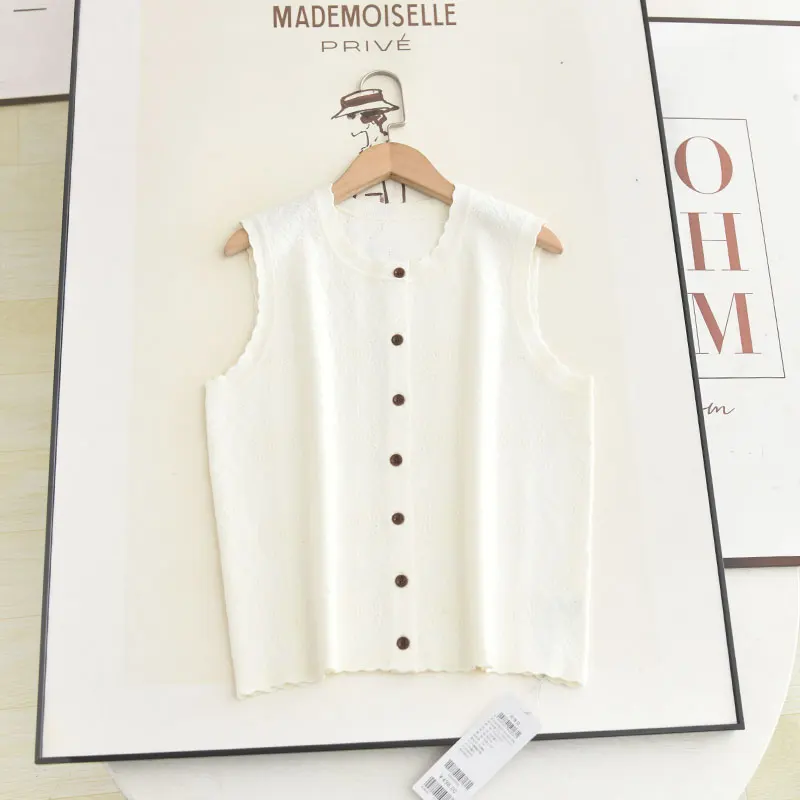 

Ele Knitted Vest Women's Summer 2025 Faion Floral Lace round Ne Versatile Outerwear Top Poetic Series