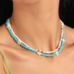 Aihua Bohemia Colorful Seed Bead Flowers Necklace For Women Kids Friendship Necklace Ethnic Beach Party Gifts