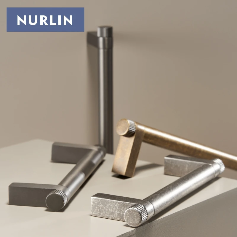Nurlin Solid Brass Vintage Silver Antique Brass Gray Modern Industrial Style Furniture Cabinets Wardrobe Doors Drawer Pull