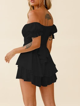 נשים s boho את הכתף romper כפול שכבה rfle hantern שולי שרוול ארוך המותניים עניבות שיפון קצר