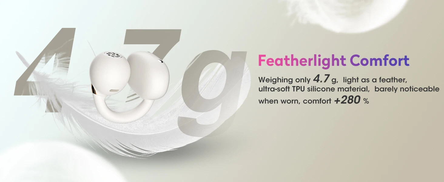 Ortizan OHAYO-A7 Clip-On-Ohrhörer, leichte, bequeme Open-Ear-Kopfhörer, kabellose Sportkopfhörer mit ENC AI 4-Mikrofonanrufen – Detail 6