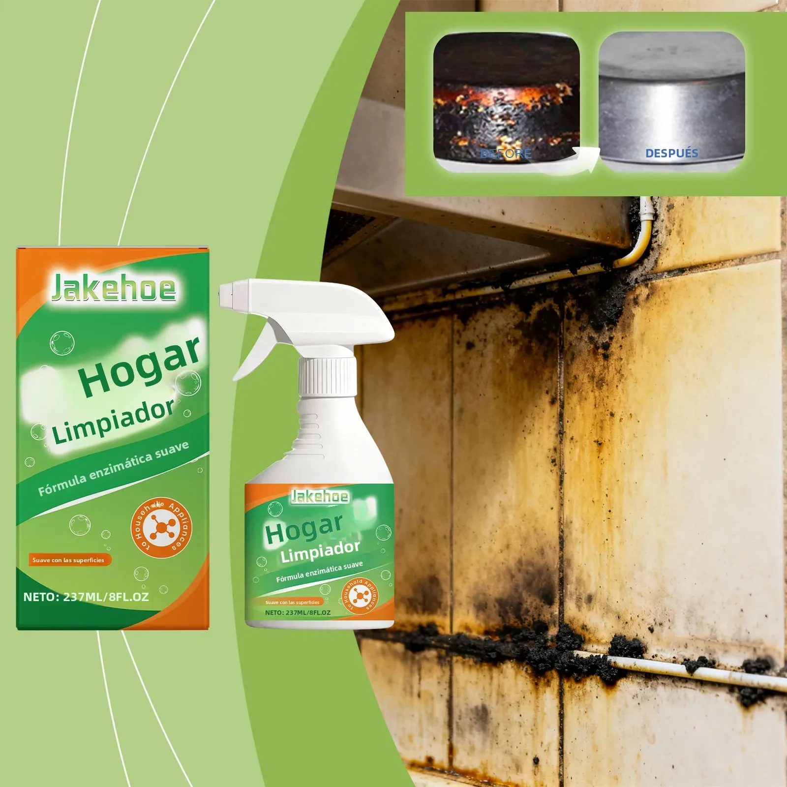 Limpiador Enzimático para el Hogar en Aerosol, Fórmula Natural con Bioenzimas, Potente Quitamanchas de Grasa, Limpieza Diaria Multisuperficie para Cocina