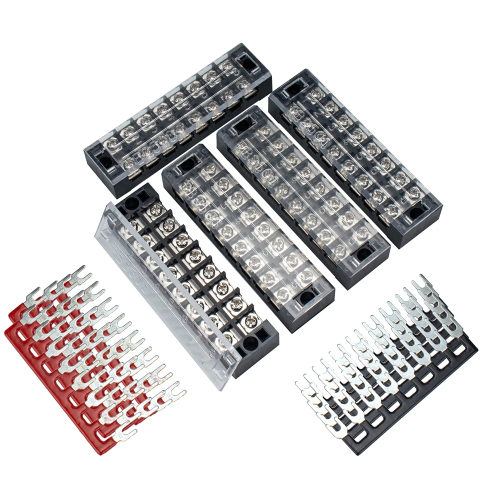

5 set 8P Dual Row Screw Block 25A Terminal Connector Kit With Cover For Safe Wiring Terminal Strip 8 Positions
