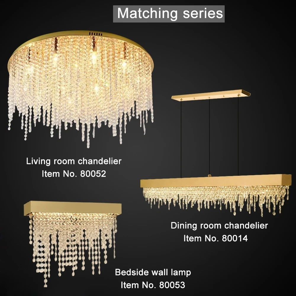 Modern Kitchen Island Crystal Chandelier Luxury Dining Room LED Hanging Light Fixture Gold/Black Home Decor Indoor Chandelier