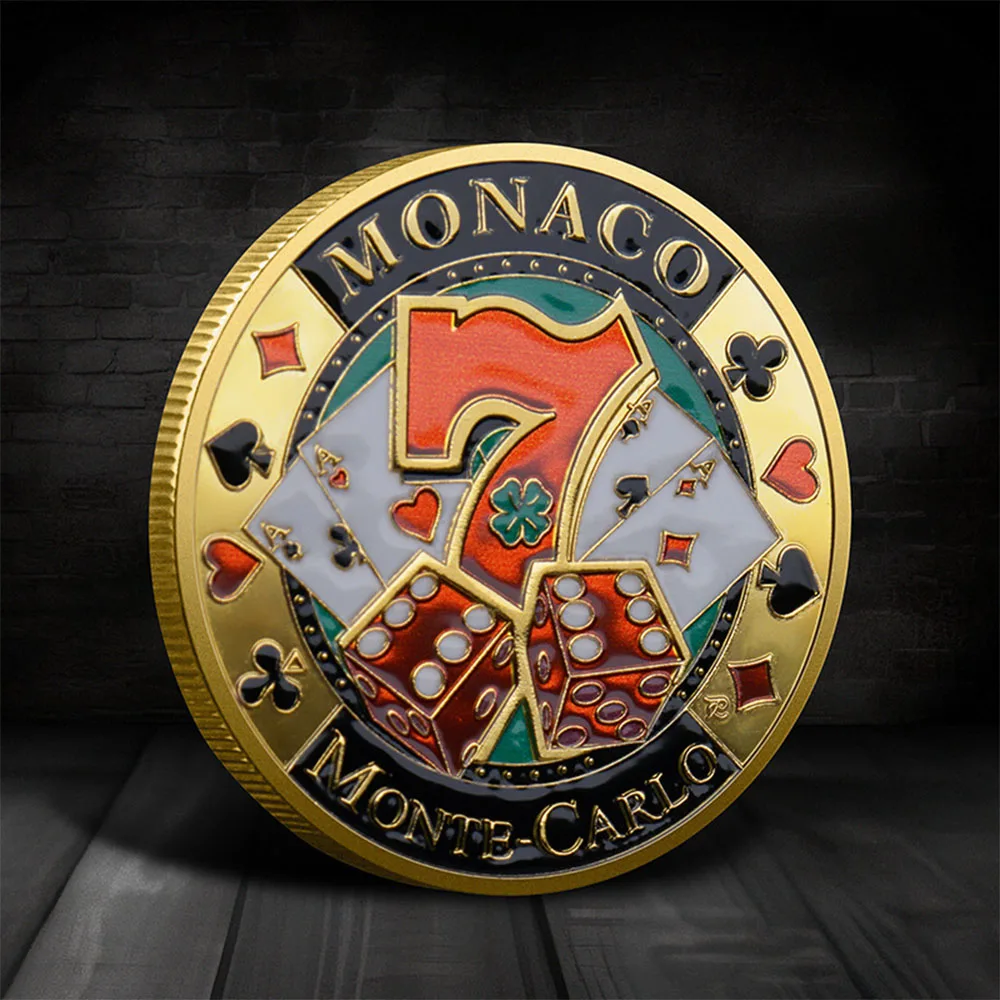 1pc Monaco Monte-Carlo Casino Lucky Coin Poker Chip Number 7 Commemorative Coin Poker Card Guard Challenge Token Gifts