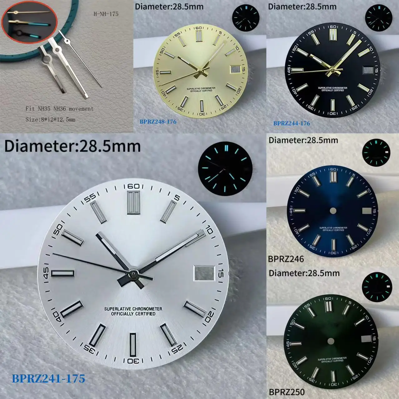 28.5mm Blue Light Hot Selling Date Single Calendar Set nh dial 35 dial Automatic S Logo Dial Movements 29mm Blue Black s Dial