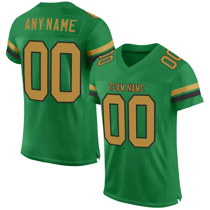 

Custom Grass Green Old Gold-Black Mesh Personalized Football Jersey