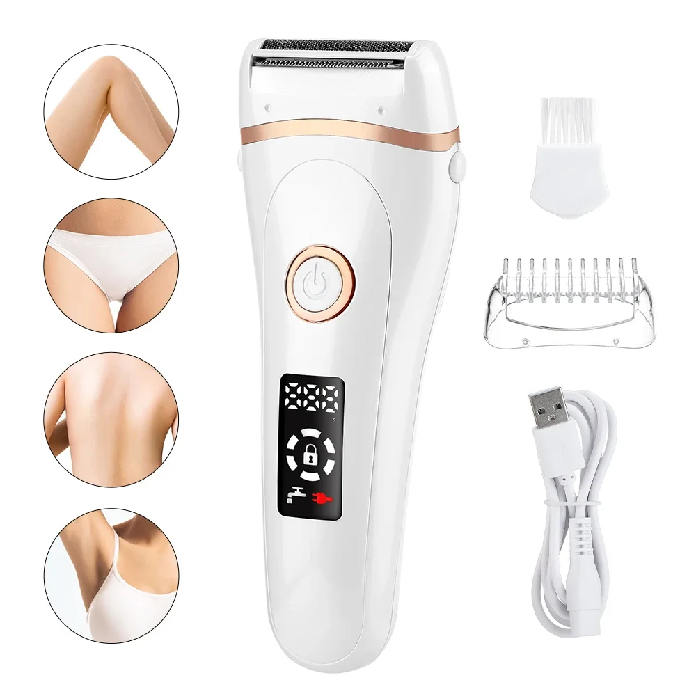 Women's Electric Epilator Portable Razor USB Digital Display Trimmer Dual Blade Hair Remover for Legs Armpits Lady Bikini Facial