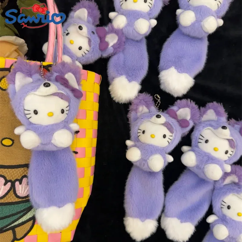 

New Sanrio Hello Kitty Plush Toys Doll Keychain Kawaii Perple Kitty Pendant Keyring Cartoon Women Plushie Bags Keychains Gifts