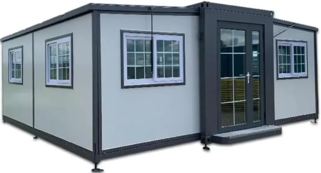 Portable Storage Shed for Outdoor Living, 20ft Container House with Windows and Doors, White, bedrooms