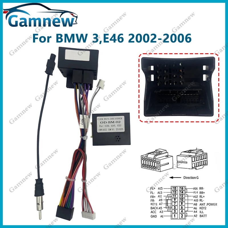 Car Android Head Unit Cable Adapter Power Wire Harness For BMW E39 E46 BMW3 BMW5 Audio Connector OUDI CAN Bus Decoder BMC2